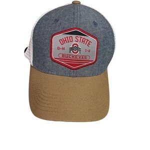 Ohio State Buckeyes Mesh Trucker Style Adjustable Mens Hat Denim And Tan 97071